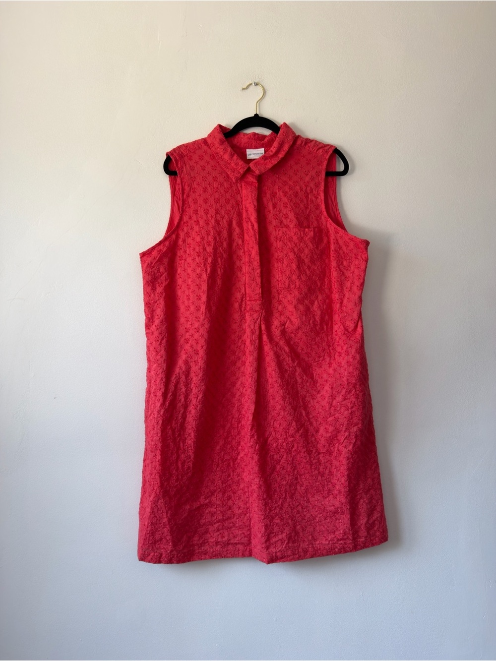 Sleeveless Liz Claiborne Coral Textured Embroidered Shift Dress 100% Cotton